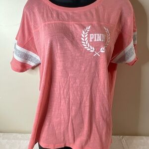 PINK Victoria's Secret Coral Tee with Silver Stripes